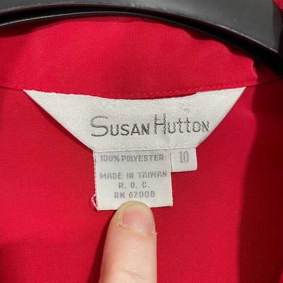 Susan Hutton Vintage 1980s Women's Red Floral Button Up Blouse - Size 10 - Retro - Picture 5 of 6